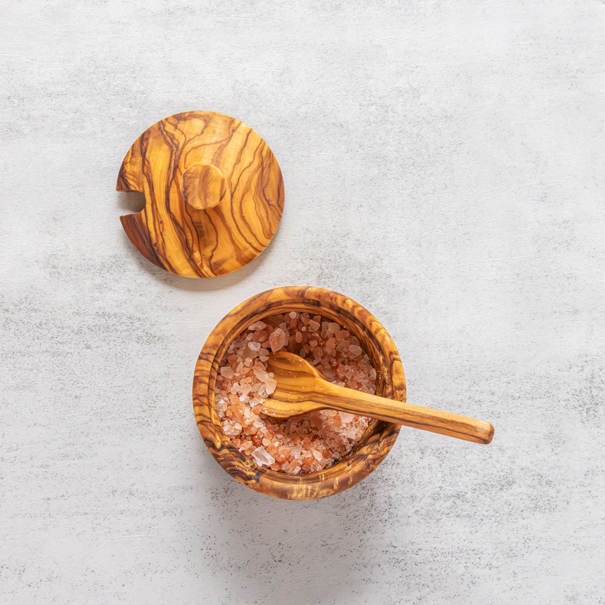 Olive Wood Salt Cellar – Handmade with Lid & Spoon Notch