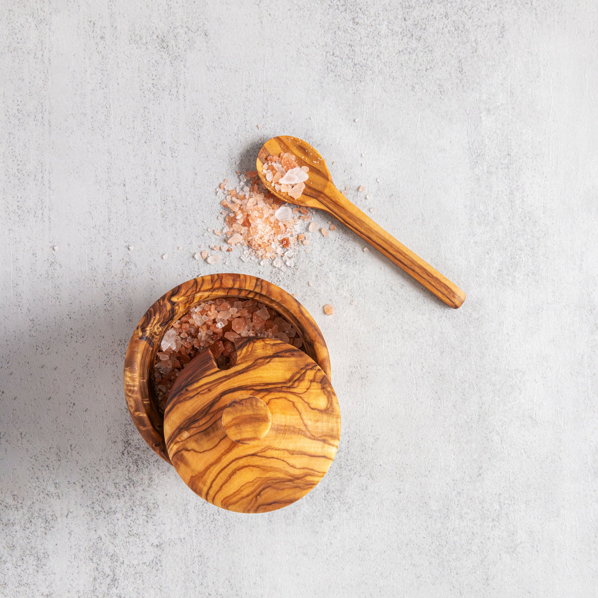 Olive Wood Salt Cellar – Handmade with Lid & Spoon Notch