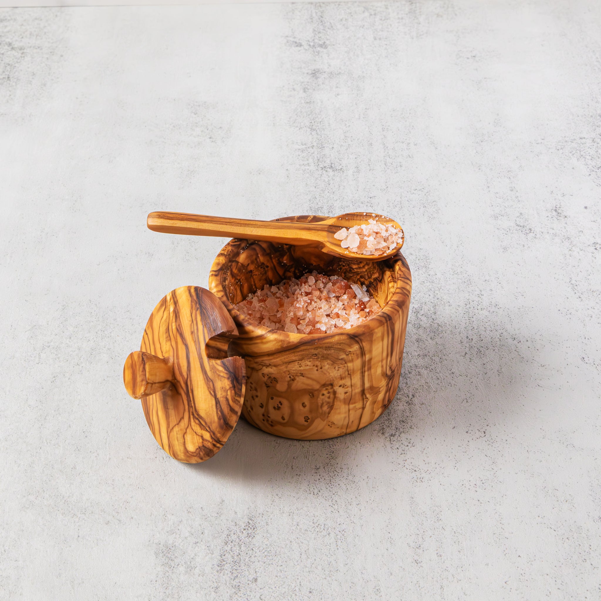 Olive Wood Salt Cellar – Handmade with Lid & Spoon Notch