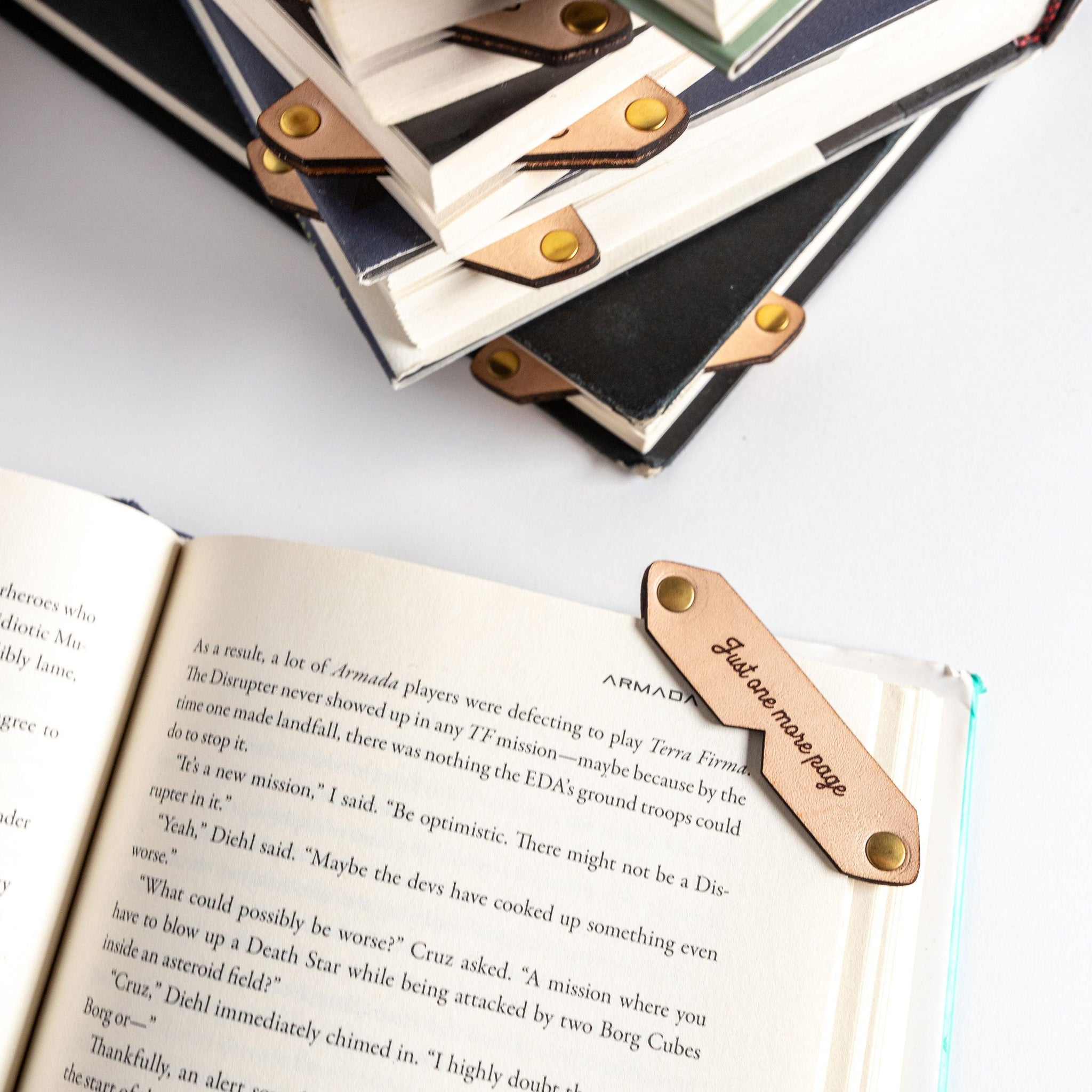 3 down forever to go – Corner Leather Bookmark - Espacio Handmade