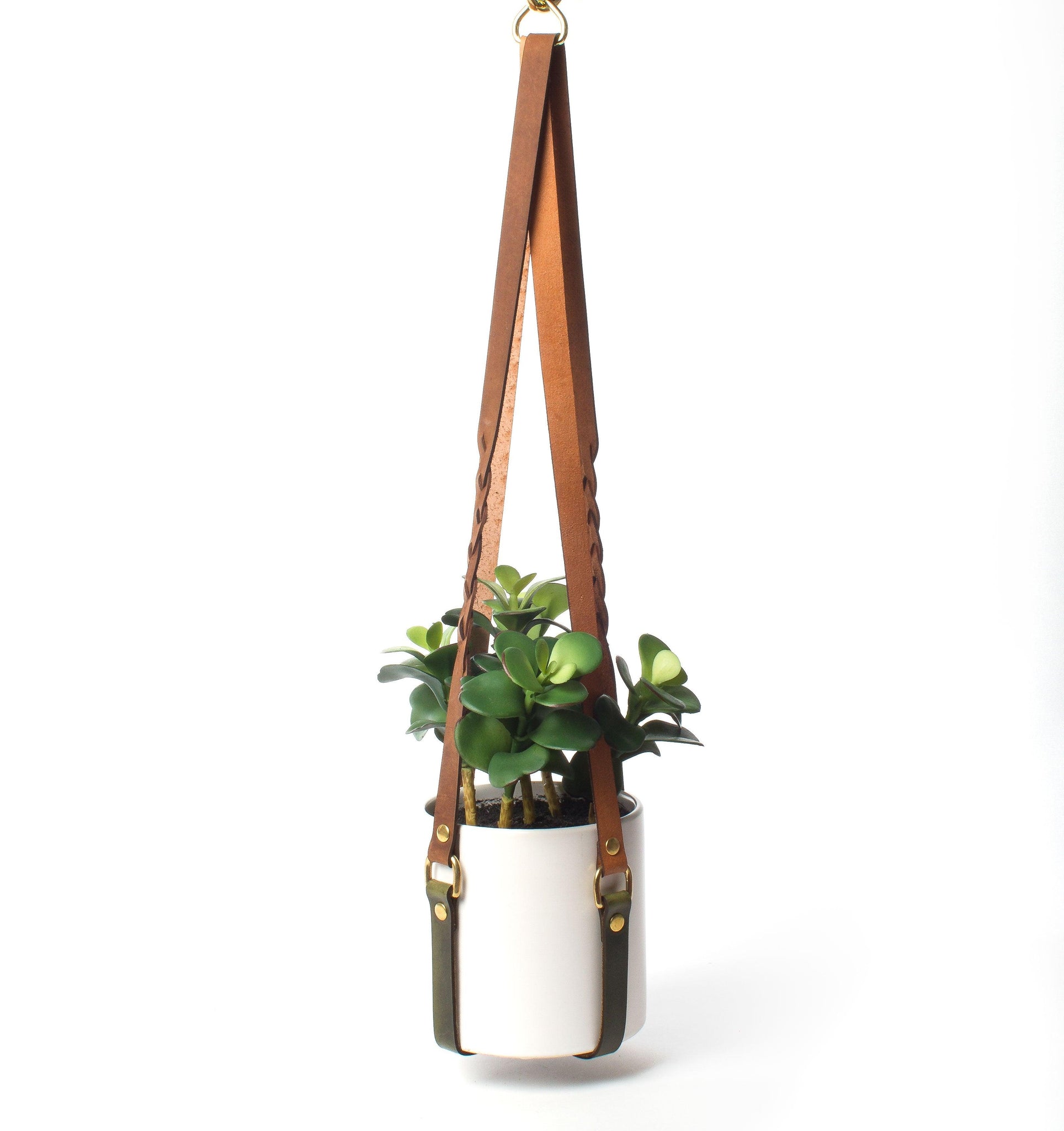 Braided Leather Hanging Planter - Espacio Handmade