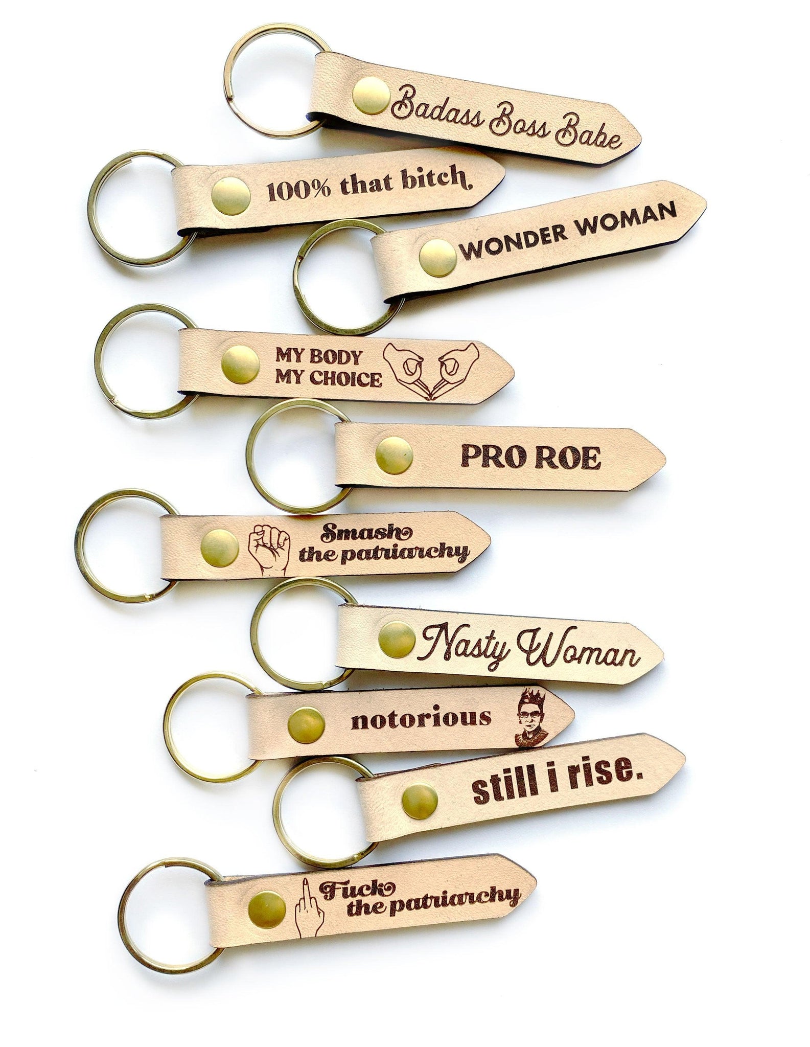 Female Empowerment Leather Keychain Flags - Espacio Handmade