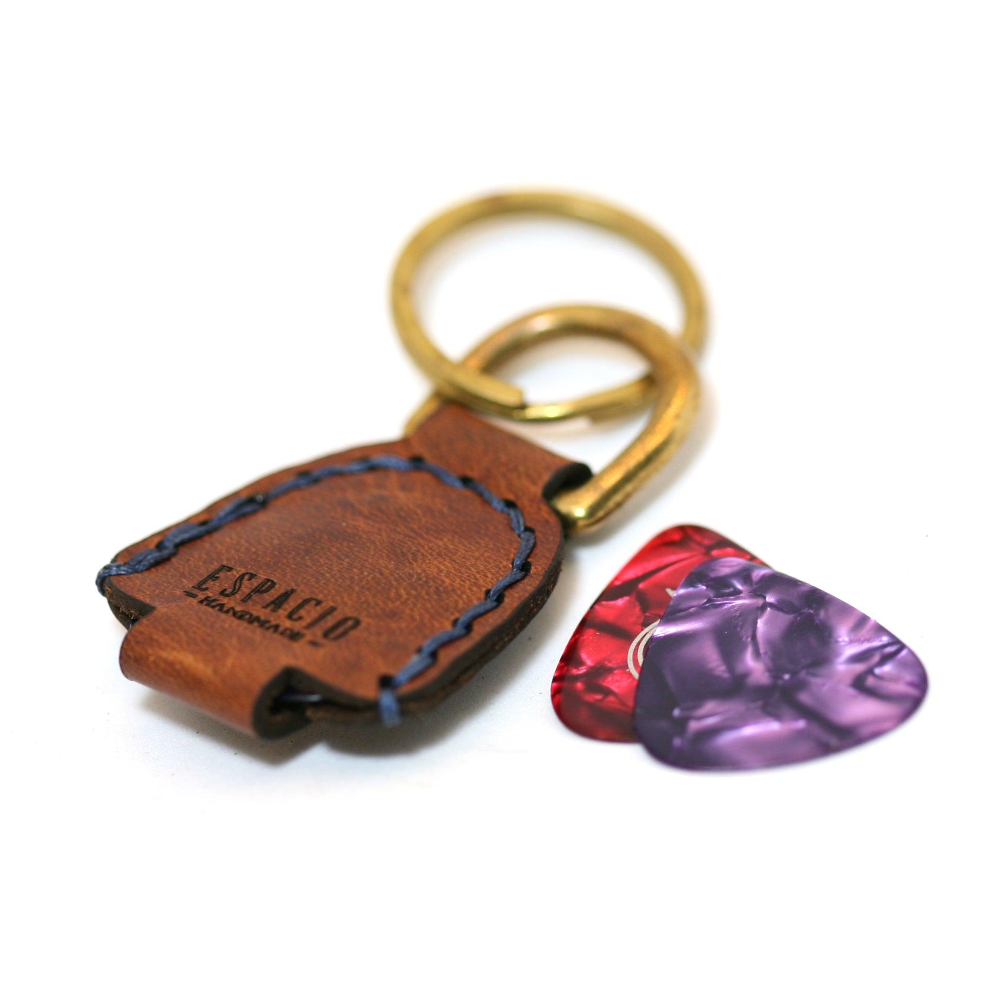 StrapGraphics Guitar Pick Leather Keychain Holder - Havana Bronze / Personalized Embossing (Initials Only - 3 Character Limit)