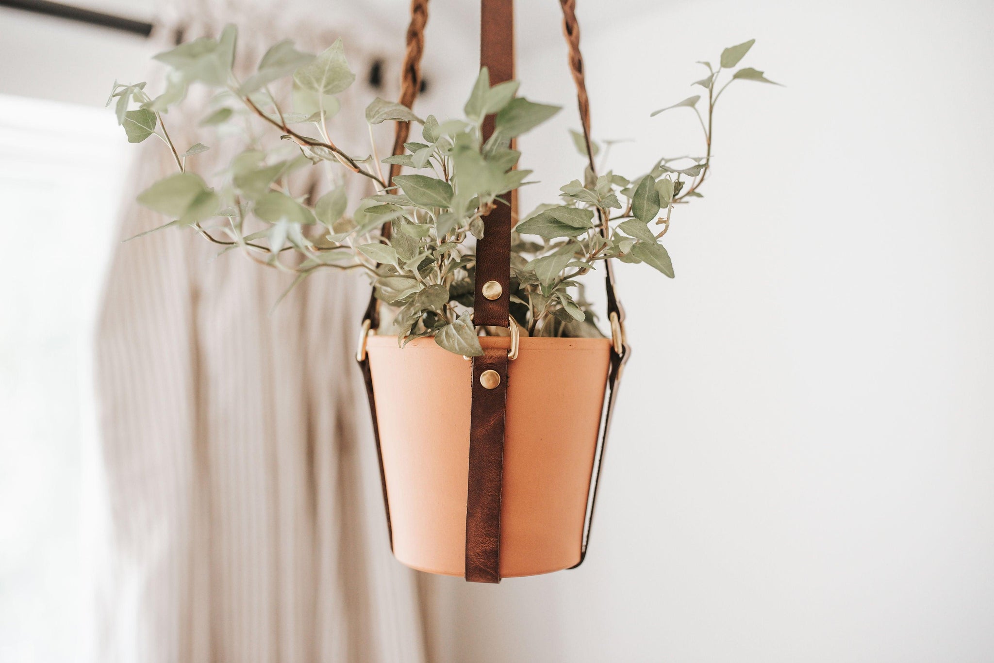 Braided Leather Hanging Planter - Espacio Handmade