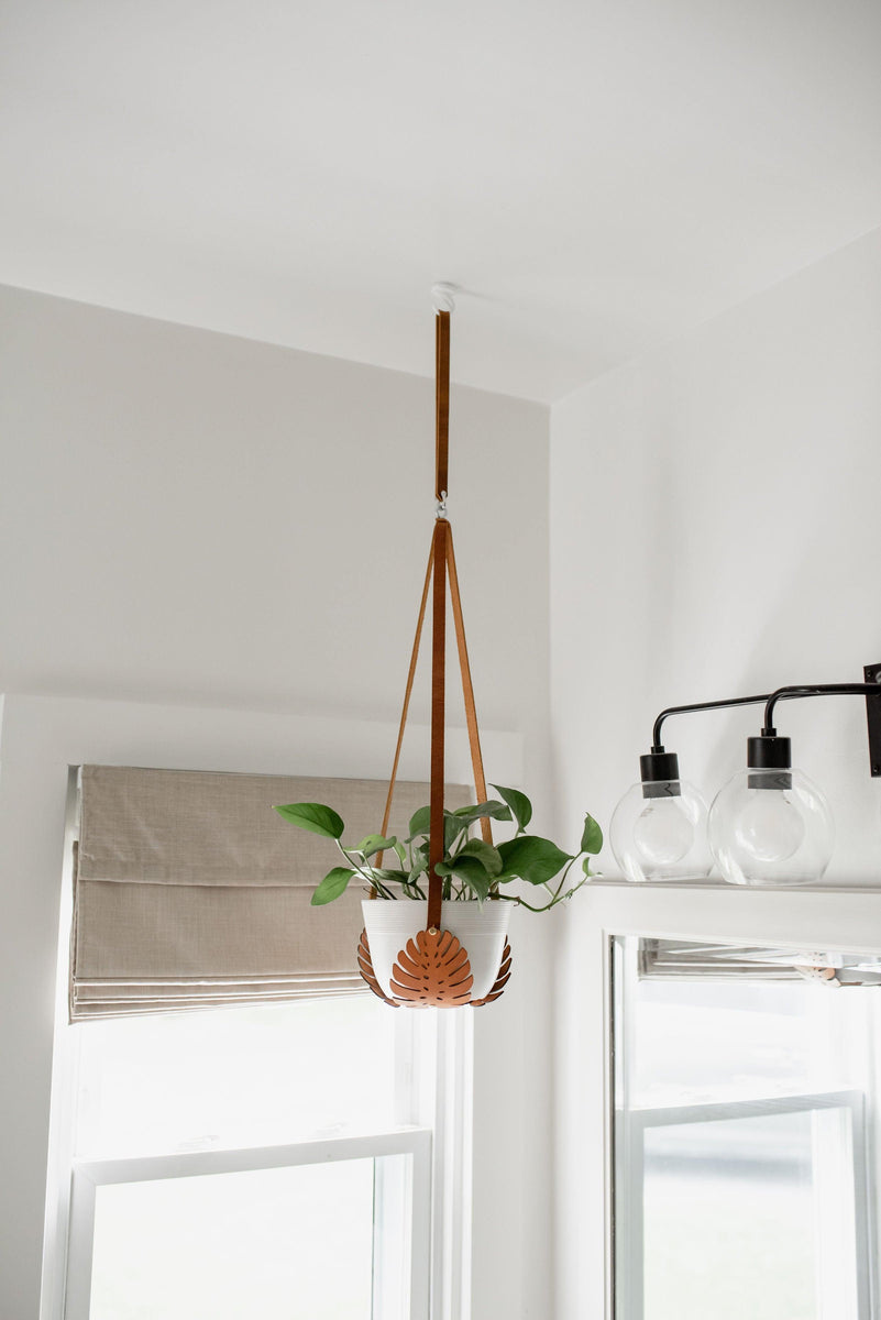 Monstera Leather Strap Hanging Planter Espacio Handmade
