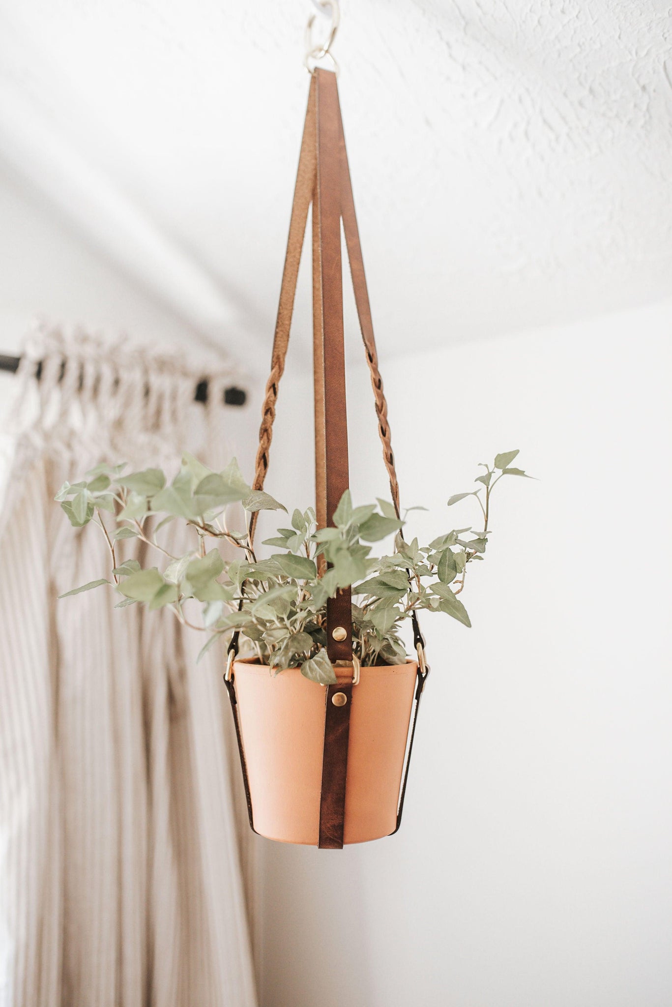 Braided Leather Hanging Planter - Espacio Handmade